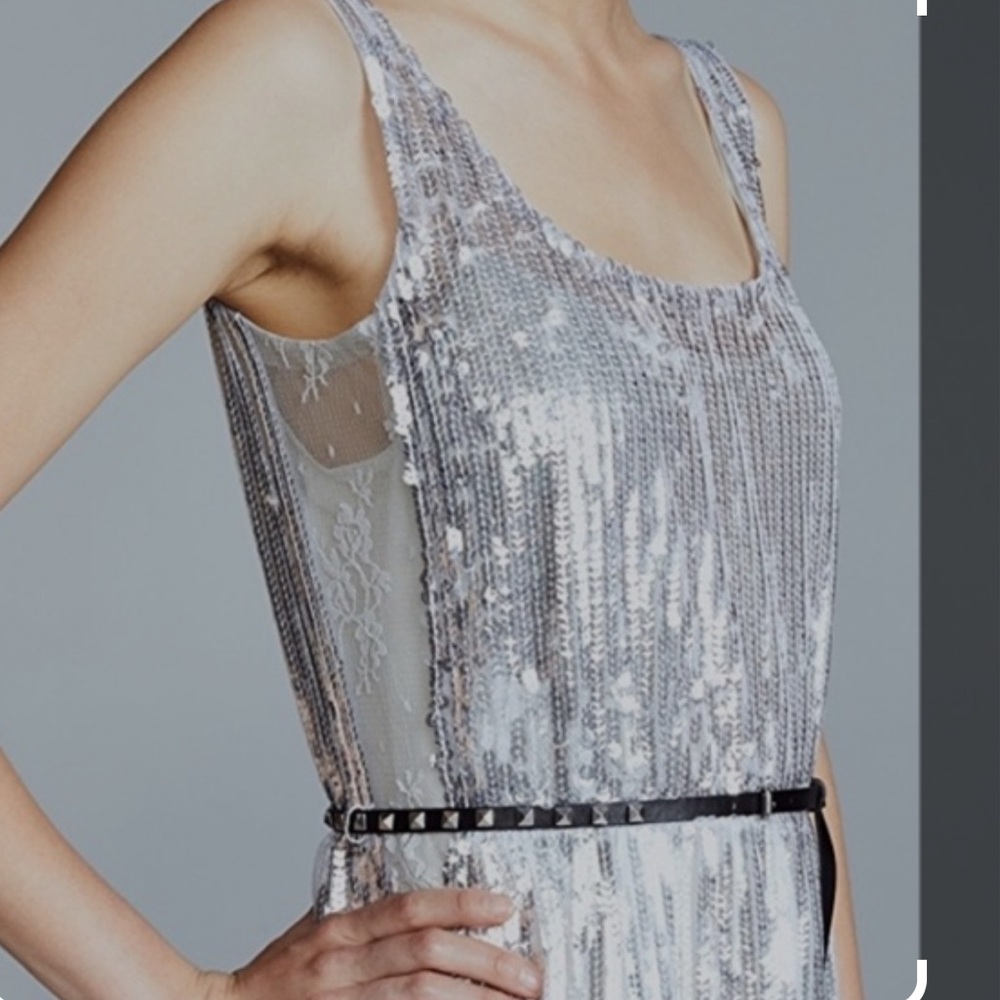 Marc Jacobs Runway NWT silver sequin midi dress with black detachable belt - Picture 2 of 15